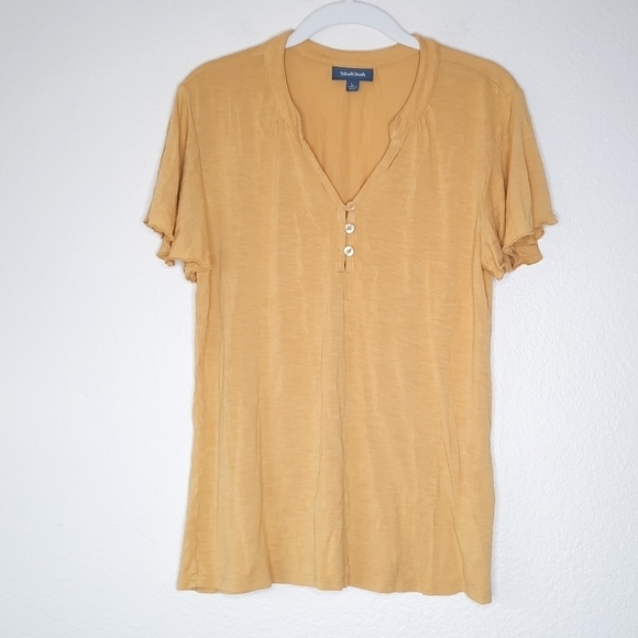Modcloth Mustard Ruffle Sleeve Top L - Picture 1 of 6